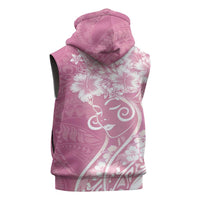 Polynesian Women's Day Sleeveless Zip Hoodie Pink Hibiscus Flowers With Polynesian Pattern