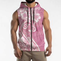 Polynesian Women's Day Sleeveless Zip Hoodie Pink Hibiscus Flowers With Polynesian Pattern