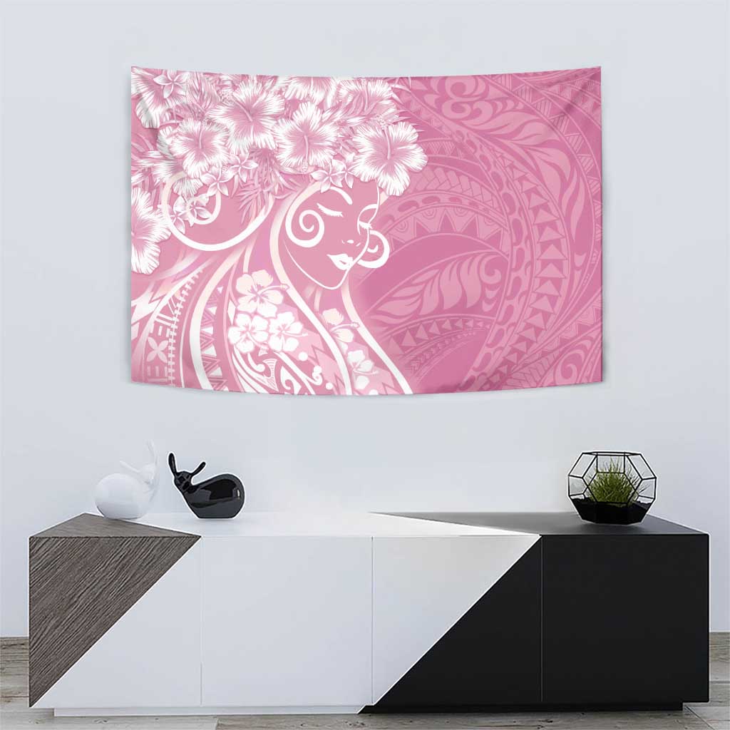 Polynesian Women's Day Tapestry Pink Hibiscus Flowers With Polynesian Pattern