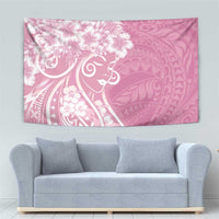 Polynesian Women's Day Tapestry Pink Hibiscus Flowers With Polynesian Pattern