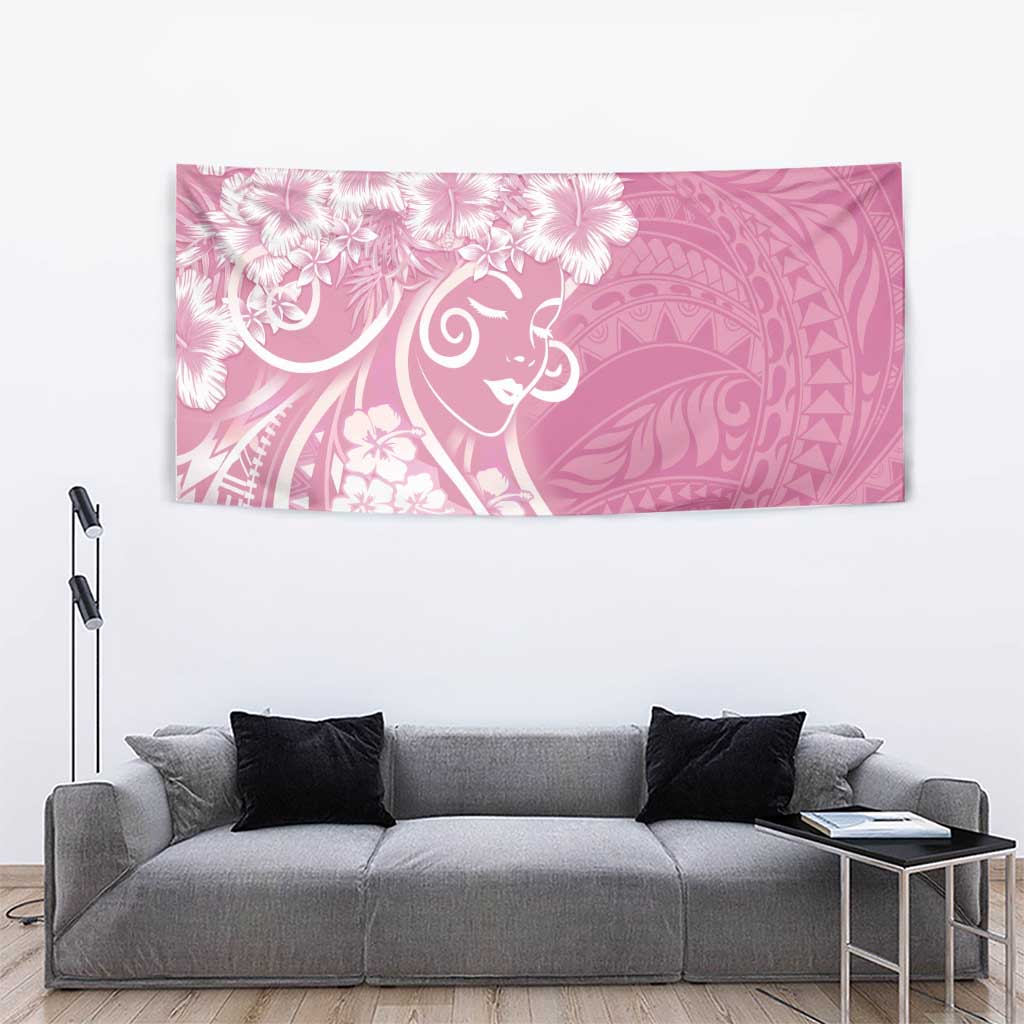Polynesian Women's Day Tapestry Pink Hibiscus Flowers With Polynesian Pattern