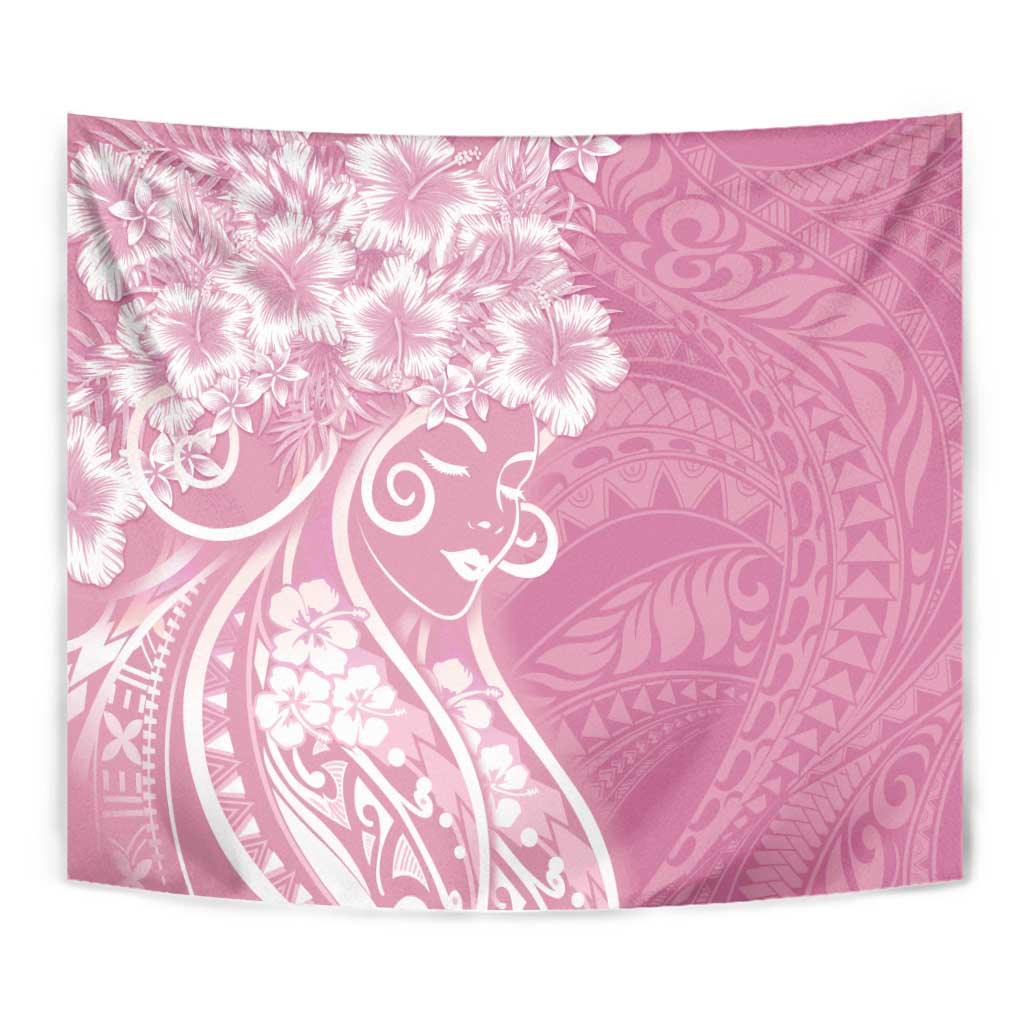 Polynesian Women's Day Tapestry Pink Hibiscus Flowers With Polynesian Pattern