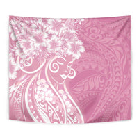 Polynesian Women's Day Tapestry Pink Hibiscus Flowers With Polynesian Pattern