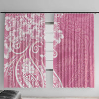 Polynesian Women's Day Window Curtain Pink Hibiscus Flowers With Polynesian Pattern