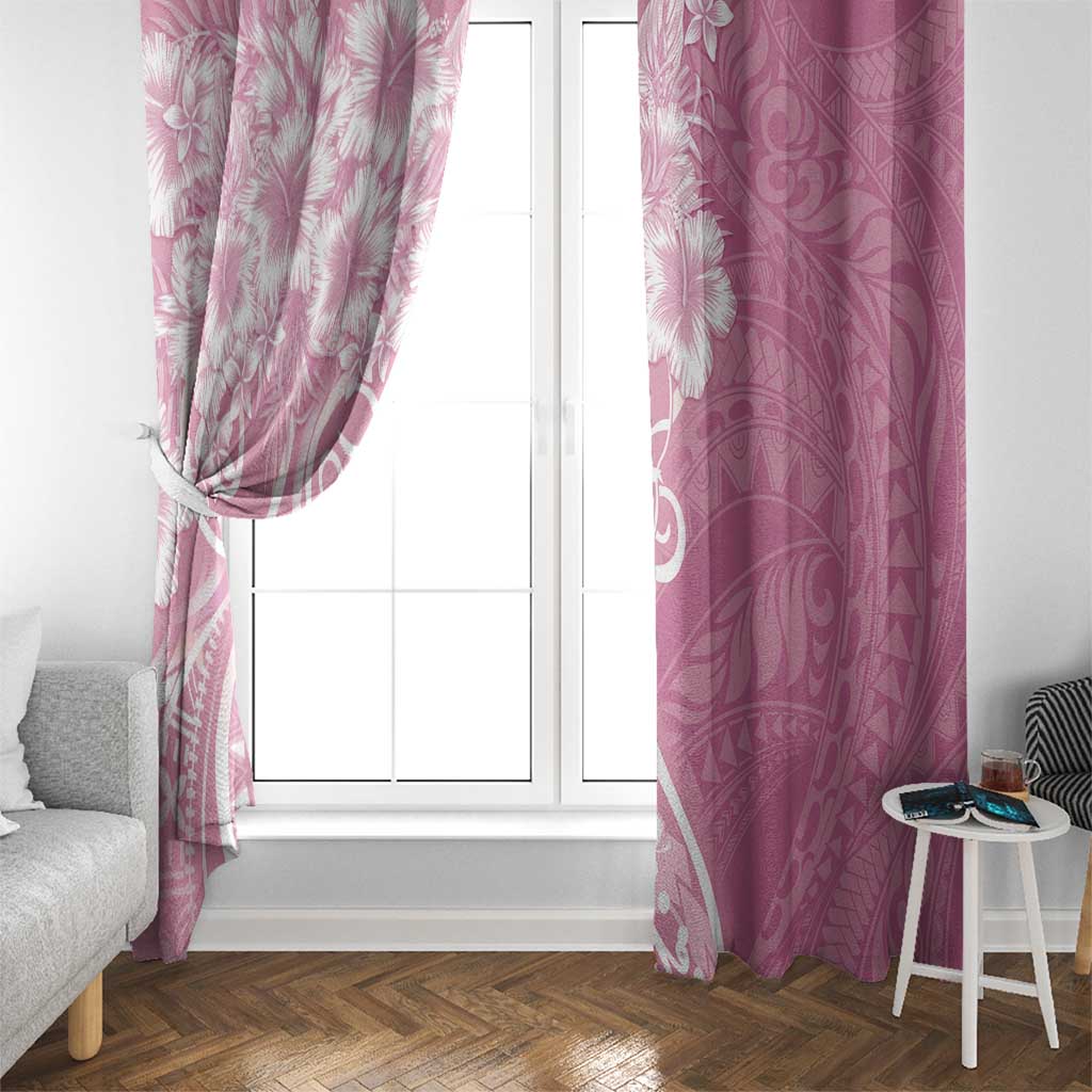 Polynesian Women's Day Window Curtain Pink Hibiscus Flowers With Polynesian Pattern
