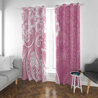 Polynesian Women's Day Window Curtain Pink Hibiscus Flowers With Polynesian Pattern