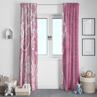 Polynesian Women's Day Window Curtain Pink Hibiscus Flowers With Polynesian Pattern