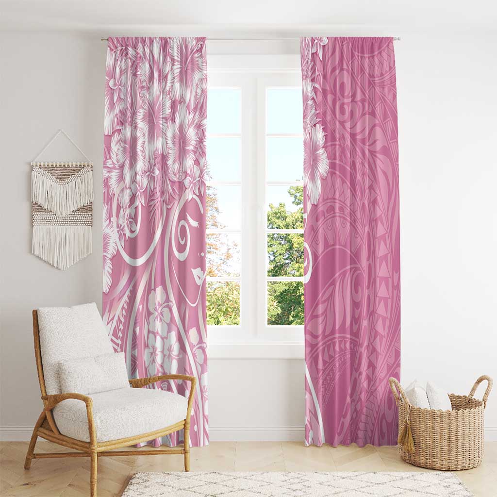 Polynesian Women's Day Window Curtain Pink Hibiscus Flowers With Polynesian Pattern