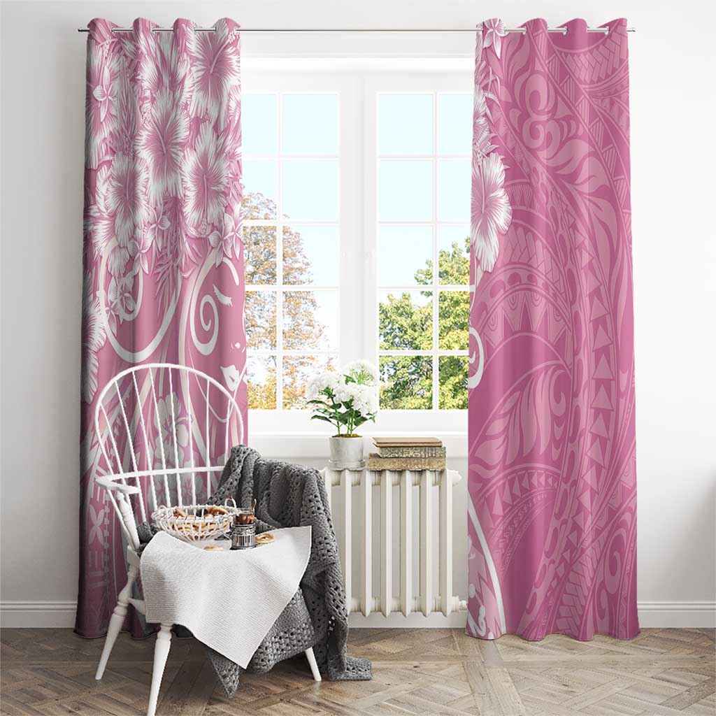 Polynesian Women's Day Window Curtain Pink Hibiscus Flowers With Polynesian Pattern