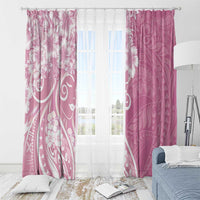 Polynesian Women's Day Window Curtain Pink Hibiscus Flowers With Polynesian Pattern
