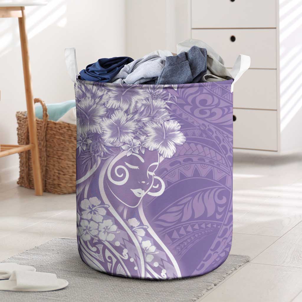 Polynesian Women's Day Laundry Basket Purple Hibiscus Flowers With Polynesian Pattern