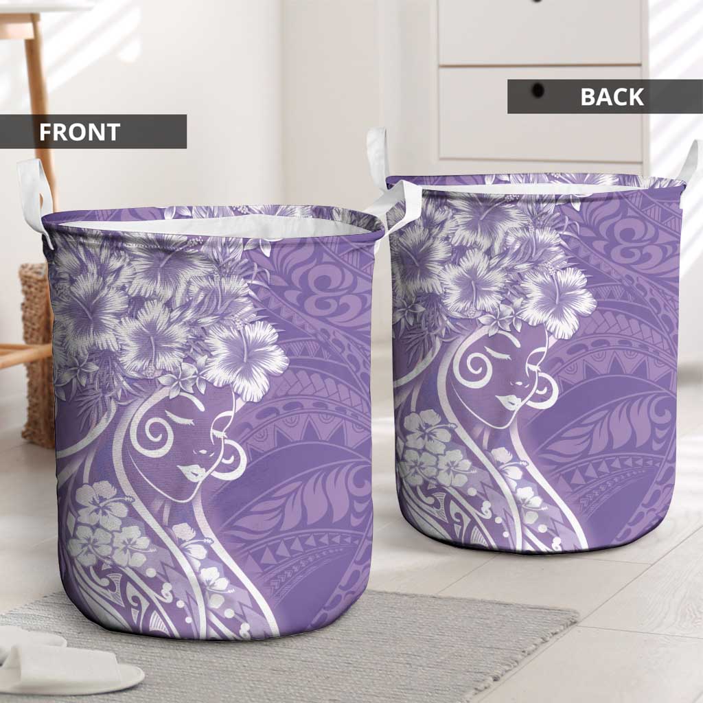 Polynesian Women's Day Laundry Basket Purple Hibiscus Flowers With Polynesian Pattern