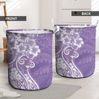 Polynesian Women's Day Laundry Basket Purple Hibiscus Flowers With Polynesian Pattern