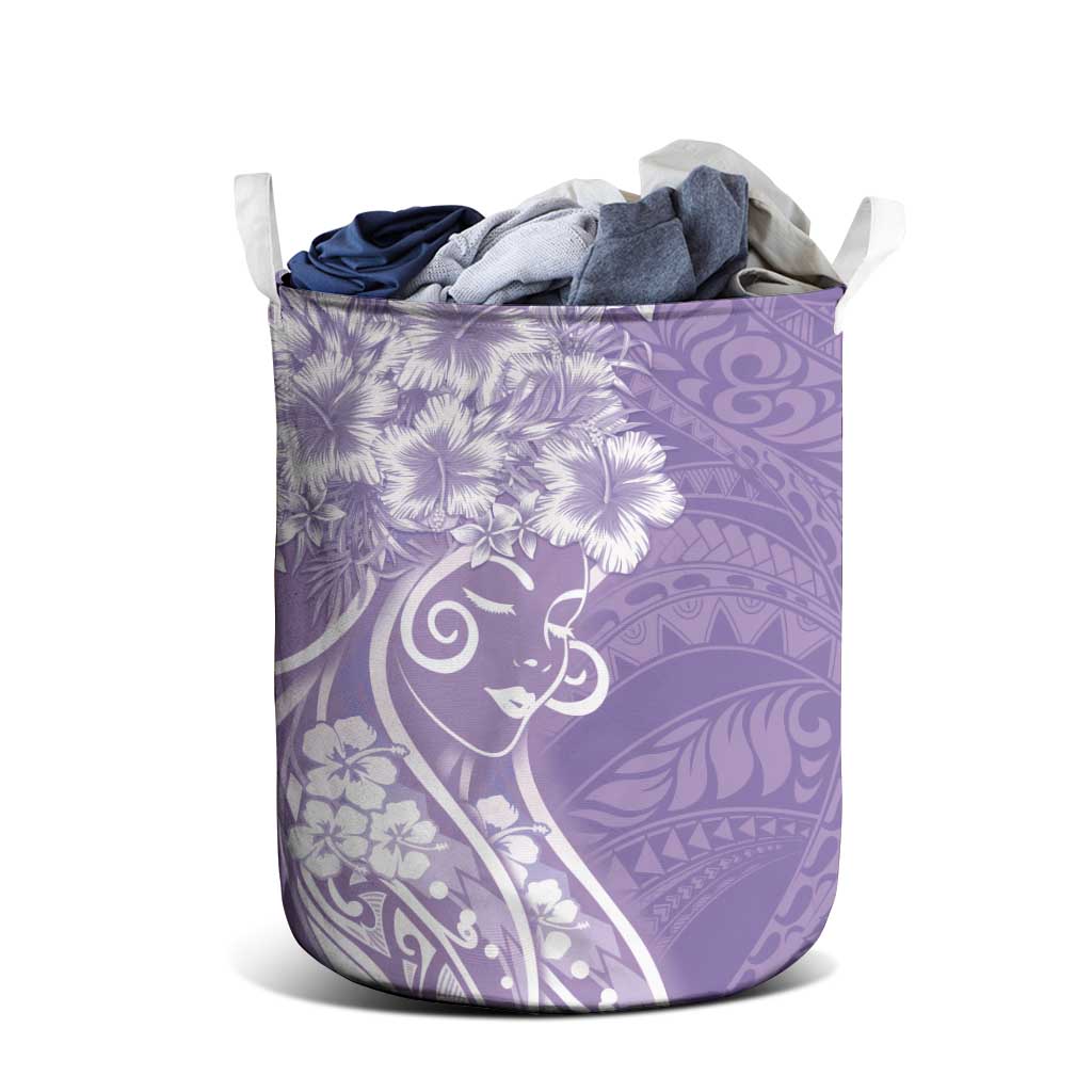 Polynesian Women's Day Laundry Basket Purple Hibiscus Flowers With Polynesian Pattern