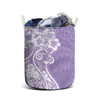 Polynesian Women's Day Laundry Basket Purple Hibiscus Flowers With Polynesian Pattern