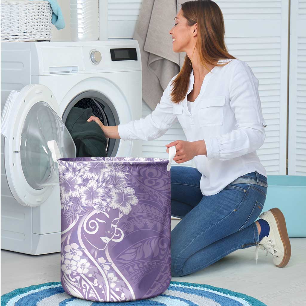 Polynesian Women's Day Laundry Basket Purple Hibiscus Flowers With Polynesian Pattern