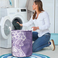 Polynesian Women's Day Laundry Basket Purple Hibiscus Flowers With Polynesian Pattern