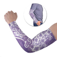 Polynesian Women's Day Arm Sleeves Purple Hibiscus Flowers With Polynesian Pattern