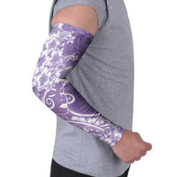 Polynesian Women's Day Arm Sleeves Purple Hibiscus Flowers With Polynesian Pattern