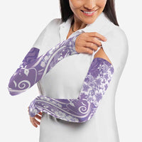 Polynesian Women's Day Arm Sleeves Purple Hibiscus Flowers With Polynesian Pattern