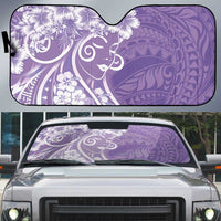 Polynesian Women's Day Auto Sun Shade Purple Hibiscus Flowers With Polynesian Pattern