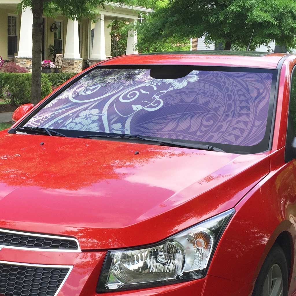 Polynesian Women's Day Auto Sun Shade Purple Hibiscus Flowers With Polynesian Pattern