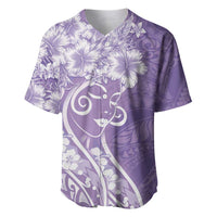 Polynesian Women's Day Baseball Jersey Purple Hibiscus Flowers With Polynesian Pattern