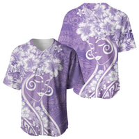Polynesian Women's Day Baseball Jersey Purple Hibiscus Flowers With Polynesian Pattern