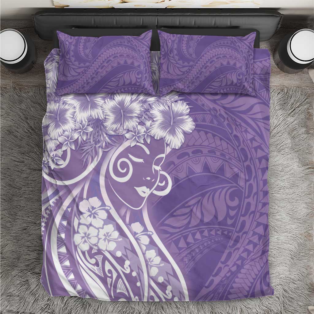 Polynesian Women's Day Bedding Set Purple Hibiscus Flowers With Polynesian Pattern