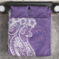 Polynesian Women's Day Bedding Set Purple Hibiscus Flowers With Polynesian Pattern