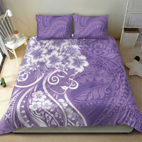 Polynesian Women's Day Bedding Set Purple Hibiscus Flowers With Polynesian Pattern