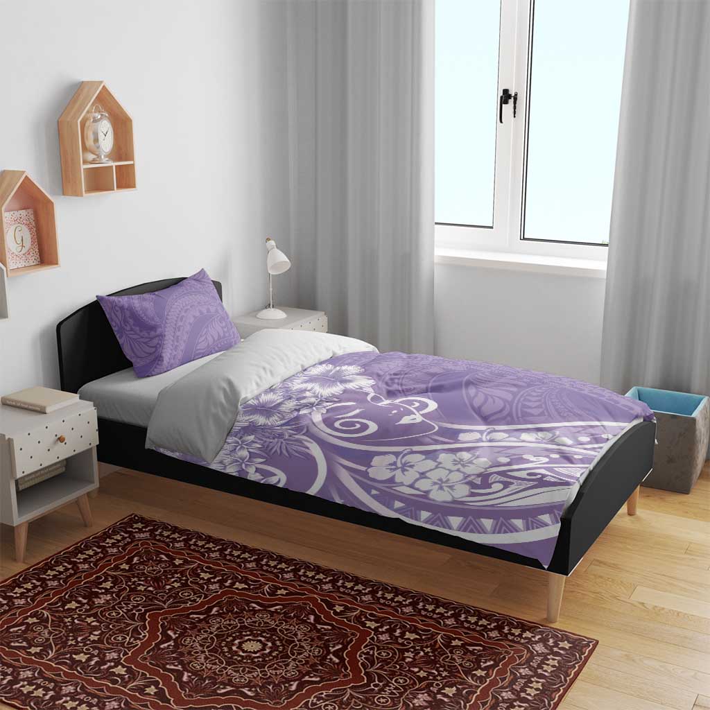 Polynesian Women's Day Bedding Set Purple Hibiscus Flowers With Polynesian Pattern