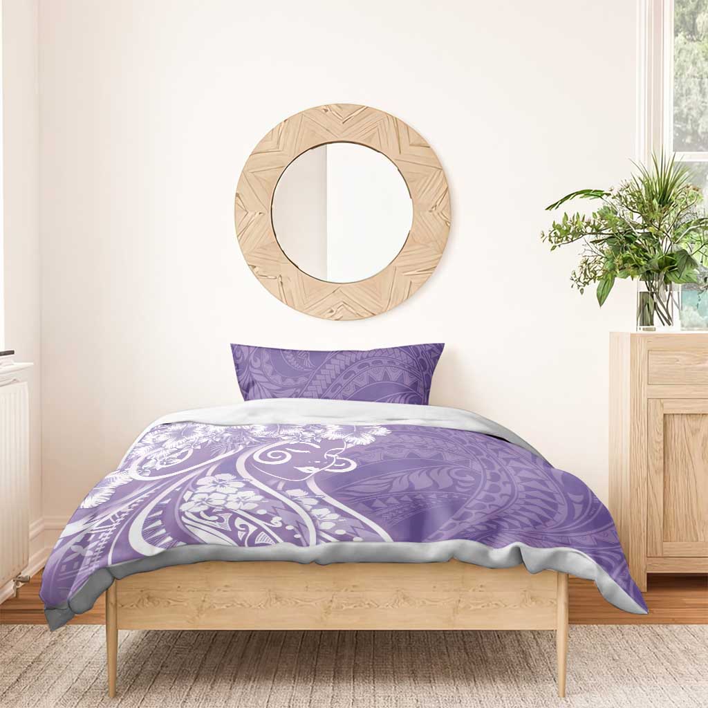 Polynesian Women's Day Bedding Set Purple Hibiscus Flowers With Polynesian Pattern