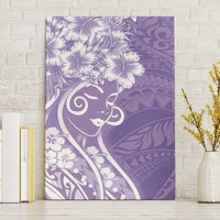 Polynesian Women's Day Canvas Wall Art Purple Hibiscus Flowers With Polynesian Pattern