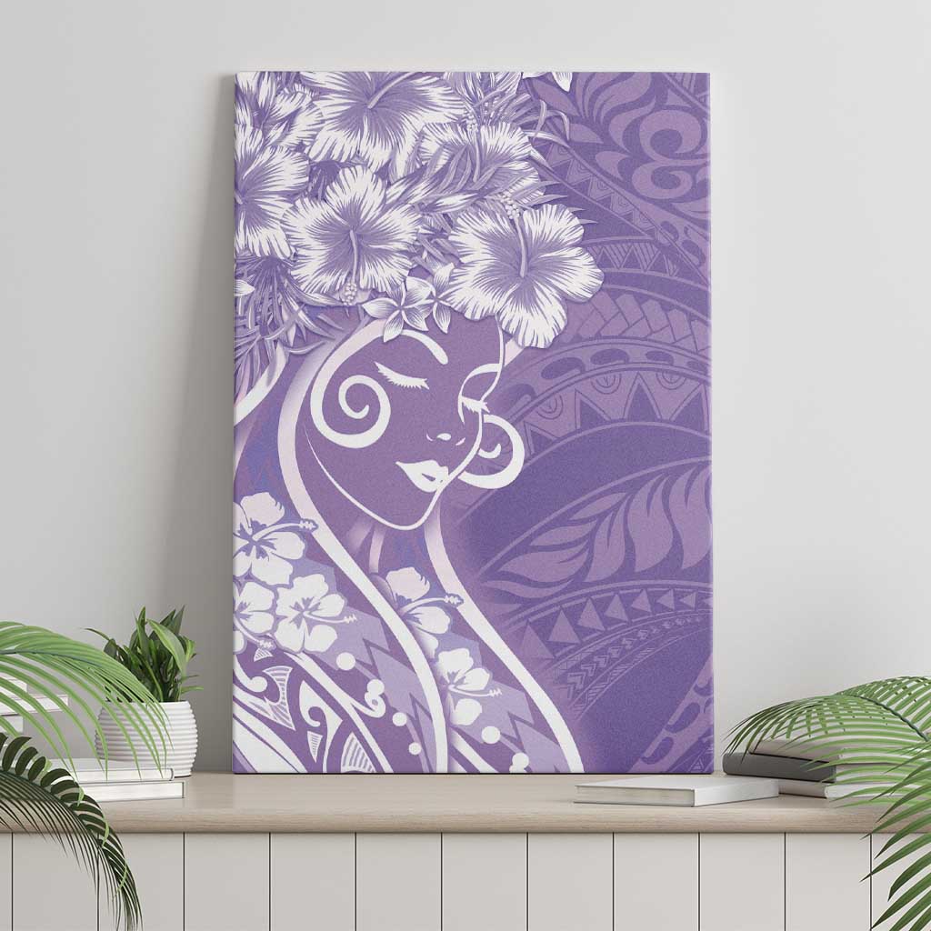 Polynesian Women's Day Canvas Wall Art Purple Hibiscus Flowers With Polynesian Pattern