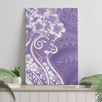 Polynesian Women's Day Canvas Wall Art Purple Hibiscus Flowers With Polynesian Pattern