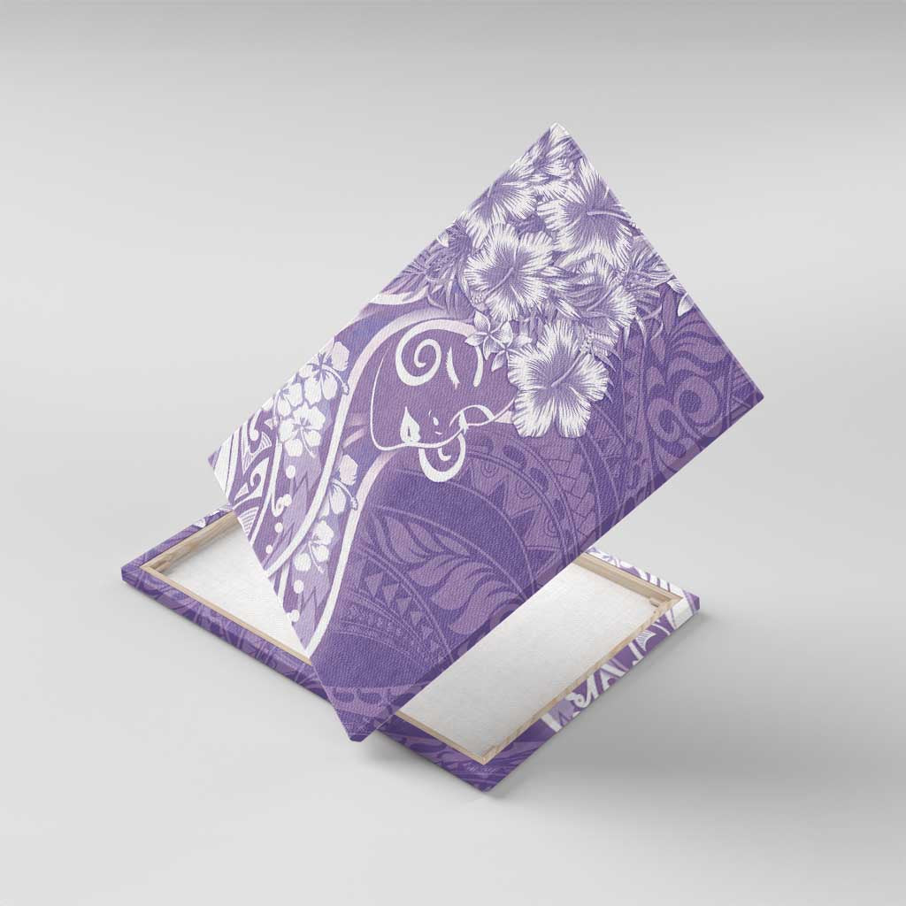 Polynesian Women's Day Canvas Wall Art Purple Hibiscus Flowers With Polynesian Pattern