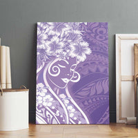 Polynesian Women's Day Canvas Wall Art Purple Hibiscus Flowers With Polynesian Pattern
