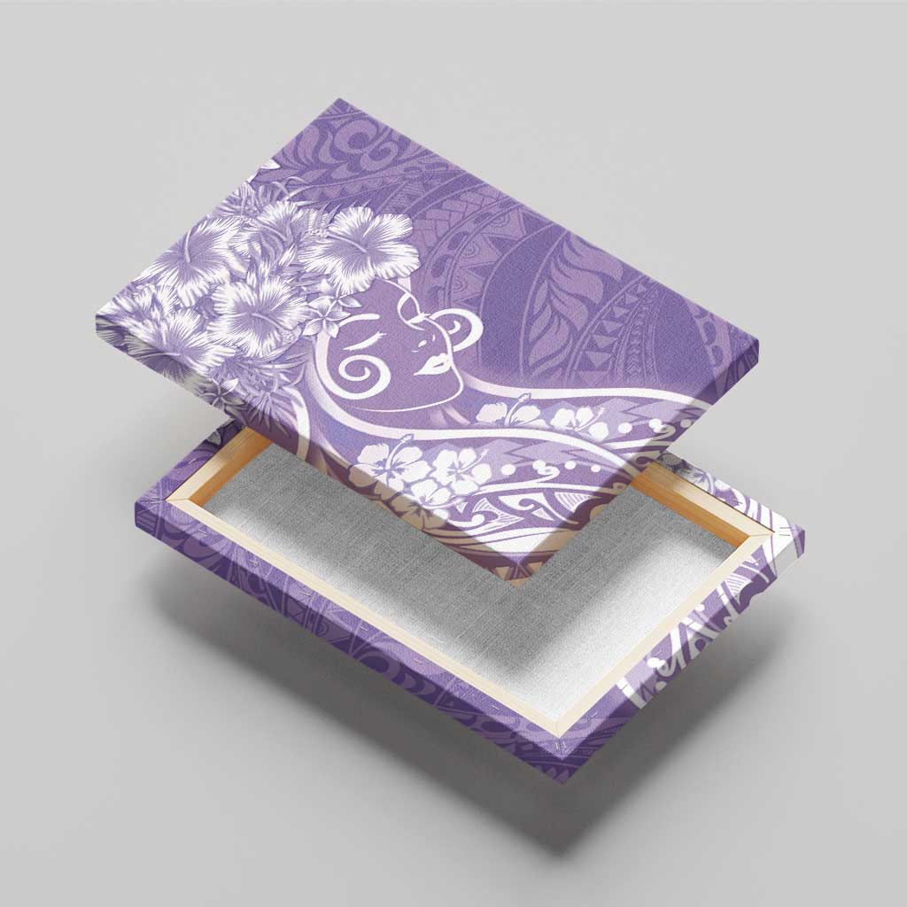 Polynesian Women's Day Canvas Wall Art Purple Hibiscus Flowers With Polynesian Pattern