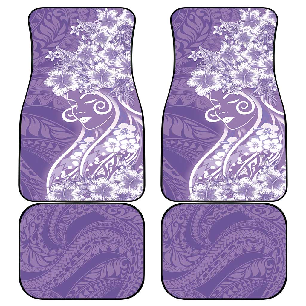 Polynesian Women's Day Car Mats Purple Hibiscus Flowers With Polynesian Pattern