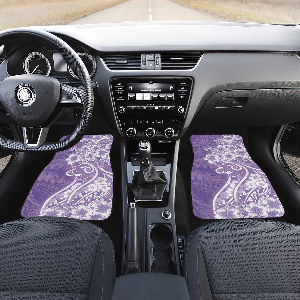 Polynesian Women's Day Car Mats Purple Hibiscus Flowers With Polynesian Pattern