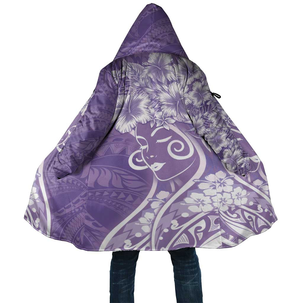 Polynesian Women's Day Cloak Purple Hibiscus Flowers With Polynesian Pattern