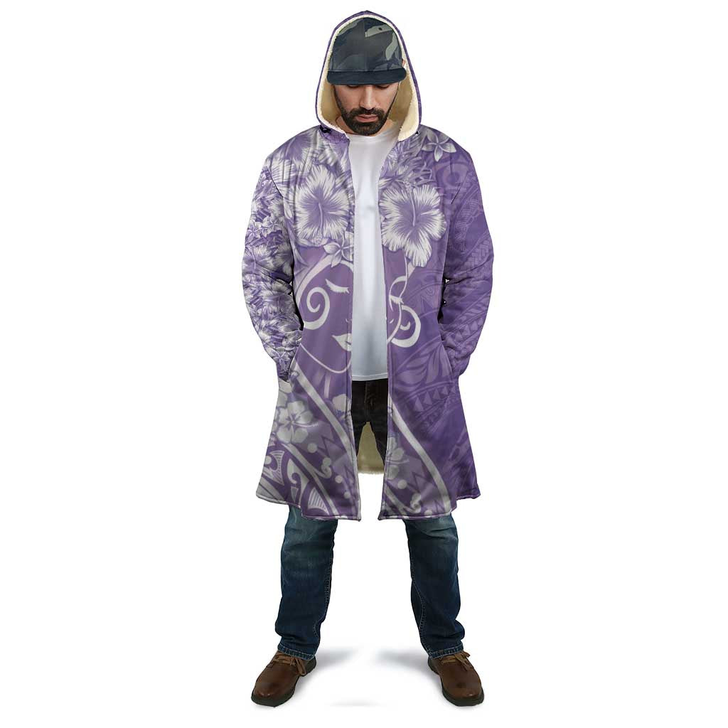 Polynesian Women's Day Cloak Purple Hibiscus Flowers With Polynesian Pattern