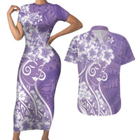 Polynesian Women's Day Couples Matching Short Sleeve Bodycon Dress and Hawaiian Shirt Purple Hibiscus Flowers With Polynesian Pattern LT05 Purple - Polynesian Pride