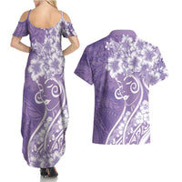 Polynesian Women's Day Couples Matching Summer Maxi Dress and Hawaiian Shirt Purple Hibiscus Flowers With Polynesian Pattern
