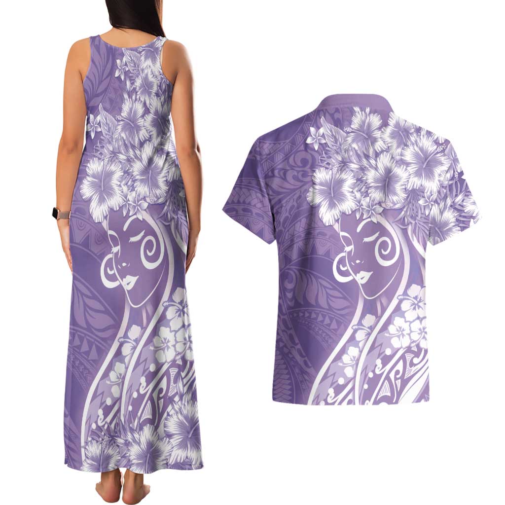 Polynesian Women's Day Couples Matching Tank Maxi Dress and Hawaiian Shirt Purple Hibiscus Flowers With Polynesian Pattern LT05 - Polynesian Pride