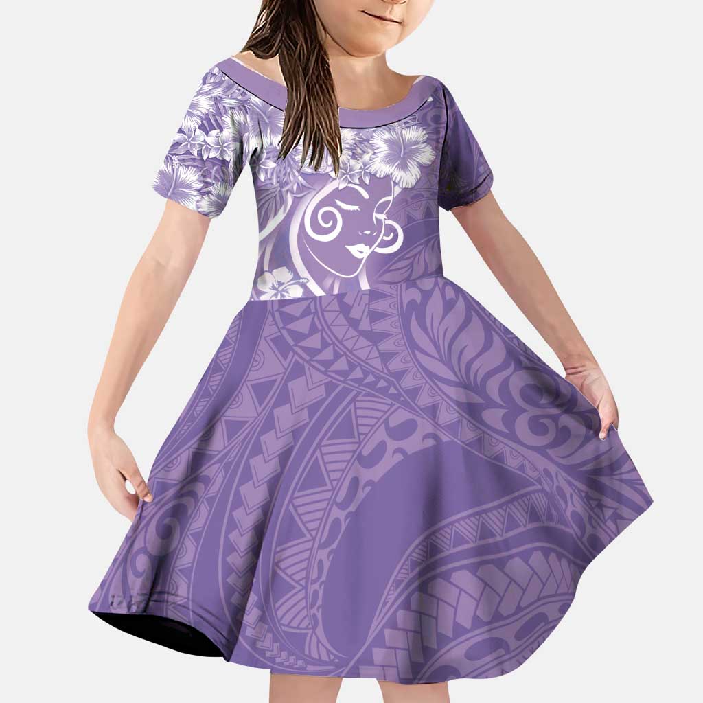 Polynesian Women's Day Family Matching Mermaid Dress and Hawaiian Shirt Purple Hibiscus Flowers With Polynesian Pattern