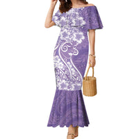 Polynesian Women's Day Family Matching Mermaid Dress and Hawaiian Shirt Purple Hibiscus Flowers With Polynesian Pattern