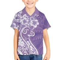 Polynesian Women's Day Family Matching Mermaid Dress and Hawaiian Shirt Purple Hibiscus Flowers With Polynesian Pattern
