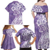 Polynesian Women's Day Family Matching Off Shoulder Maxi Dress and Hawaiian Shirt Purple Hibiscus Flowers With Polynesian Pattern LT05 - Polynesian Pride